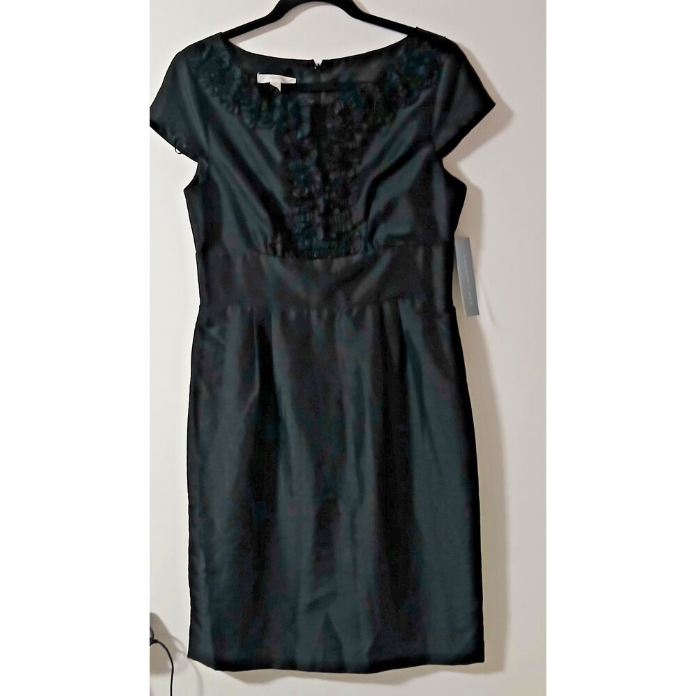 London Times Womens Size 10 Black Ruffled Collar Sheath Cocktail Party Dress NEW